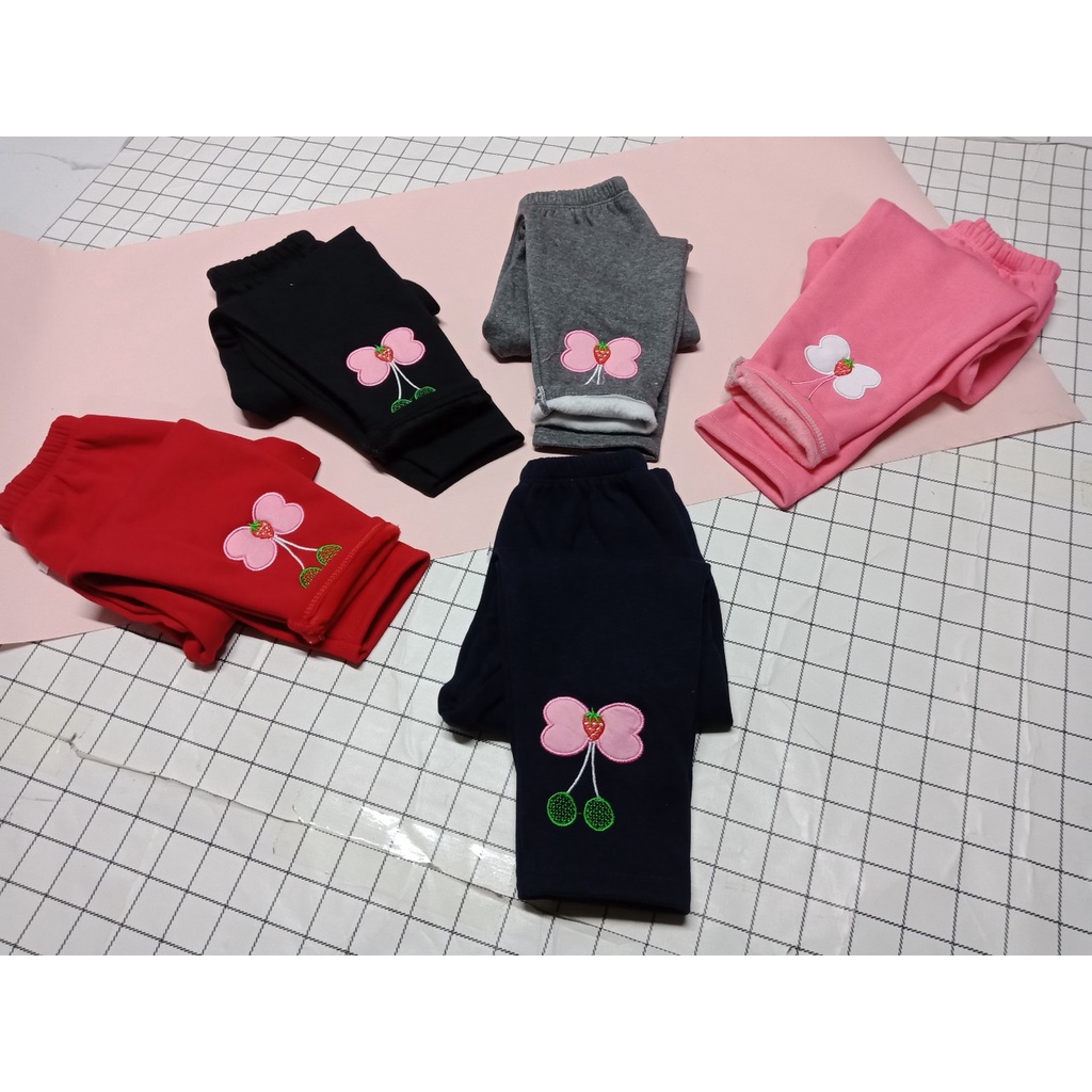 Quần legging nỉ lót lông thêu hoa cho bé gái 10-22kg