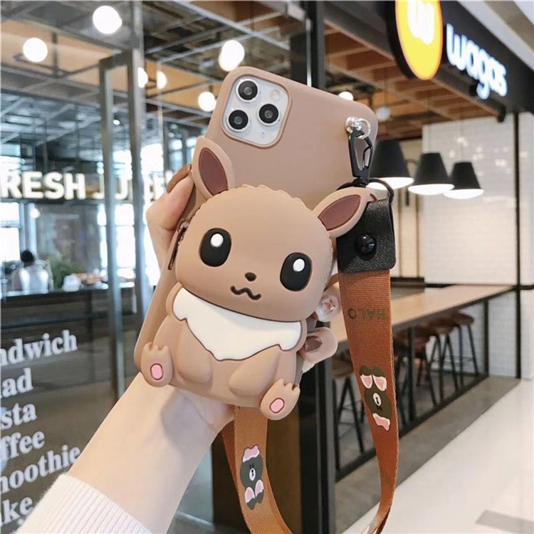 Vivo Y20 Y20s Y12s V15 X27 Pro Y67 Y66 V5S V5 X20 Plus X21 X9 X9S Cartoon Pokemon Eevee Zipper Wallet Lanyard Phone Case