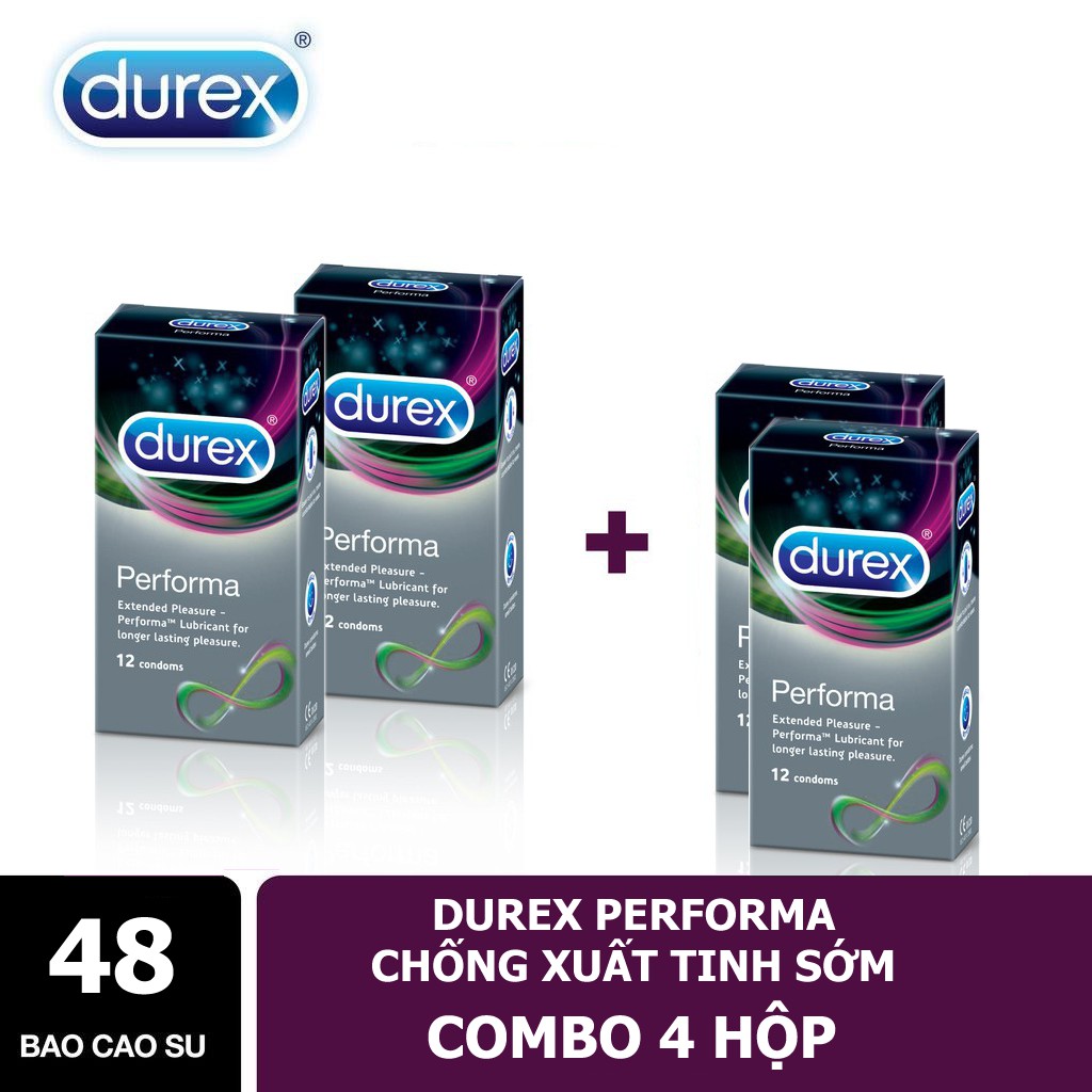 [Combo 4 hộp] - 48 Bcs Durex Performa Cao Cấp - Bao cao su KÉO DÀI THỜI GIAN Quan Hệ, Bcs ôm sát body (1 hộp 12 Cái).