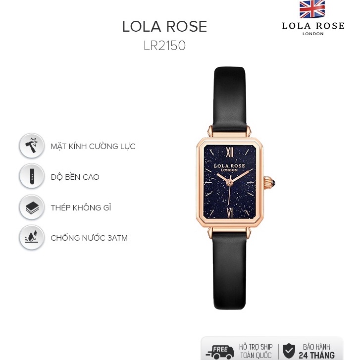 Đồng hồ nữ mặt vuông đồng hồ Lolarose thiết kế từ Anh đá bảo thạch galaxy cao cấp dây da mềm mại bảo hành 2 năm LR2150