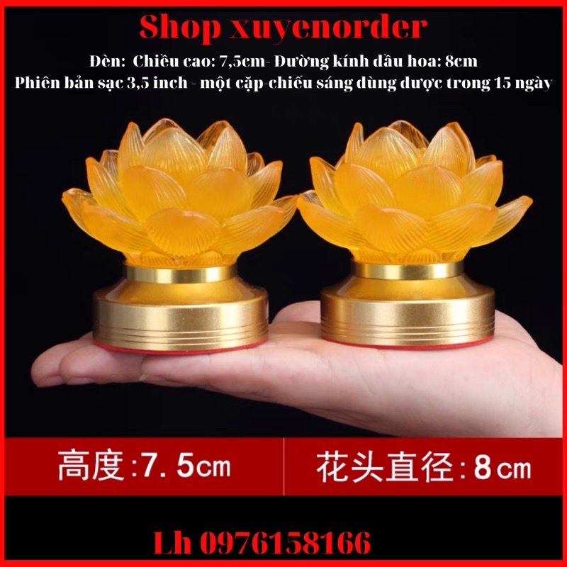 Đèn Led Hoa Sen Tráng men Sạc Pin dùng trang trí bàn thờ Phật Hàng nhập chuẩn cao cấp /giá bán 1 cặp đèn