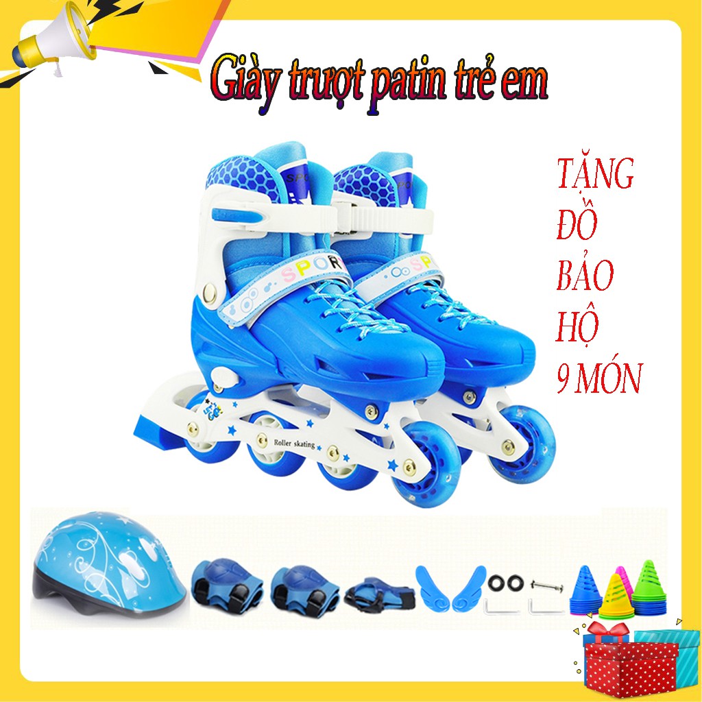 Giày trượt Patin, Giày Patin trẻ em tặng mũ và đồ bảo hộ (5 đến 14 tuổi), Mua 1 tặng 3, Giảm giá sốc 50%