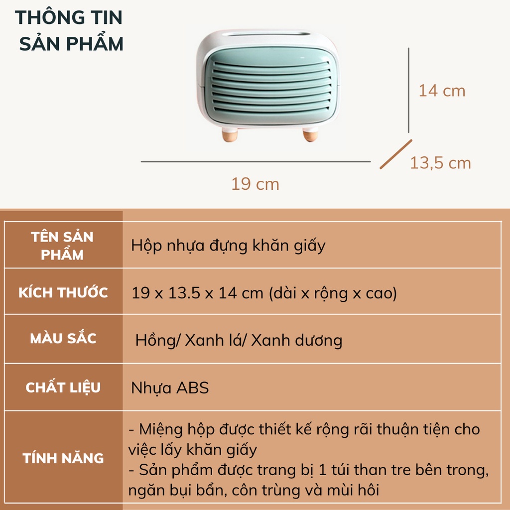 Hộp nhựa đựng khăn giấy có túi than tre hoạt tính ngăn côn trùng khử mùi hôi DECOSA