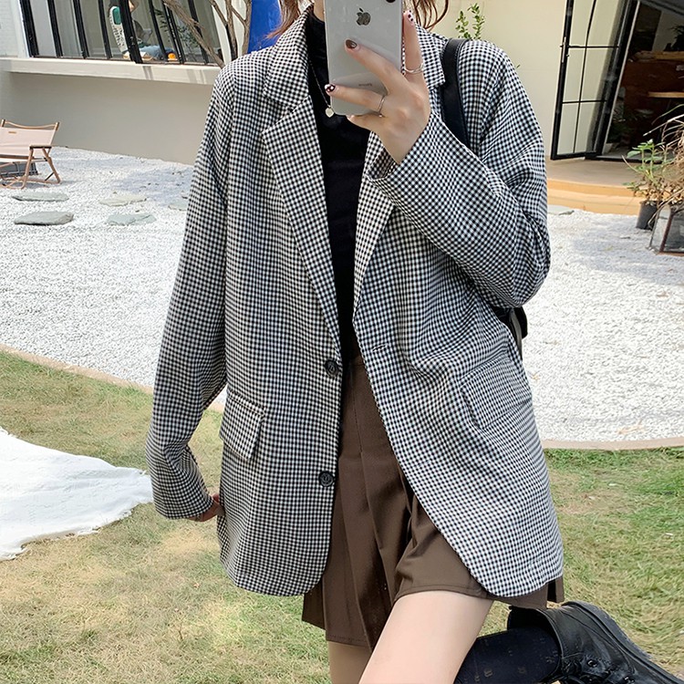 Áo Khoác Blazer 2 Lớp Kẻ Ziczac Túi Ngang, Áo Vest Nữ Khoác Ngoài Kẻ Caro Nhỏ