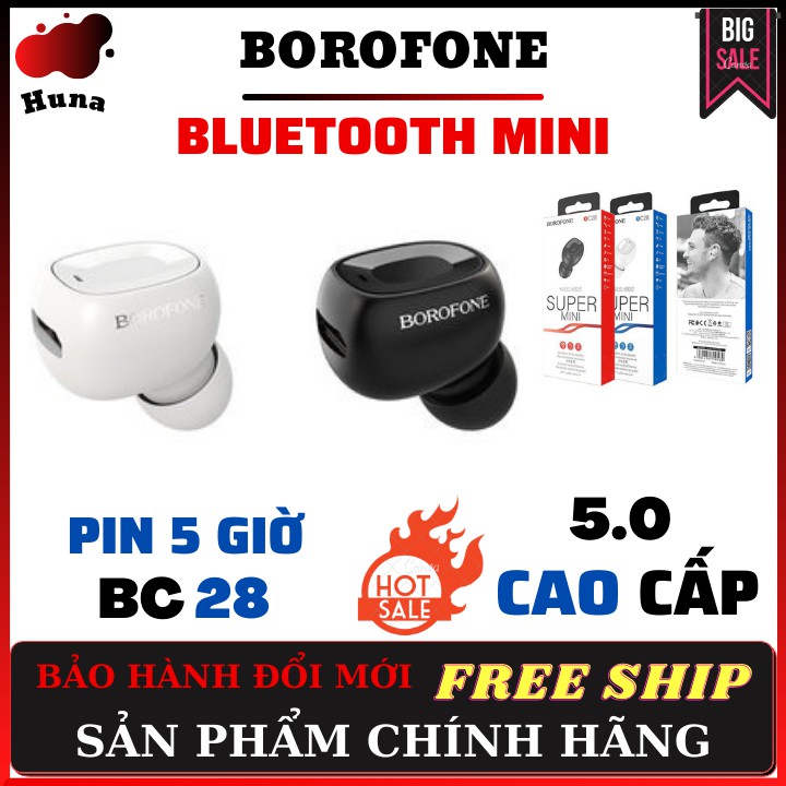 Tai Nghe Bluetooth Mini⚡️BOROFONE BC28 ✔Âm Chất ✔Pin Khủng ✔Nghe Gọi 5 Tiếng [BẢO HÀNH ĐỔI MỚI] - HunaStore