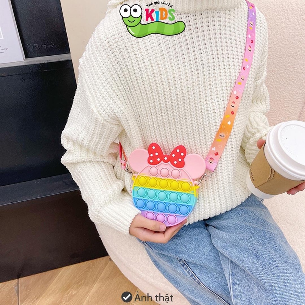 Túi POPIT nơ xinh đeo chéo chất liệu silicon cho bé bóp bong bóng giảm căng thẳng - TÚI TRÒN NƠ nhỏ