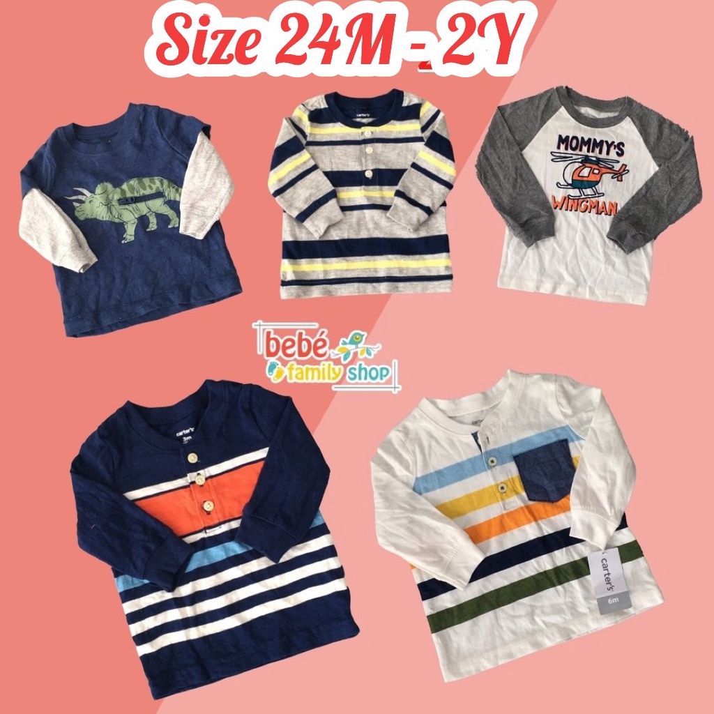 [Size 24M,2T] Áo thun bé trai tay dài Carters/ áo thun bé trai dài tay thun cotton xuất dư - ATD - bebefamilyshop