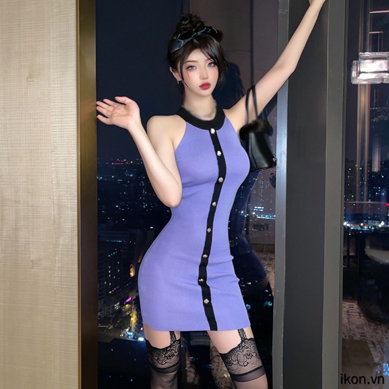 Đầm Ôm Cổ Yếm Màu Sắc Thời Trang Cho Nữ