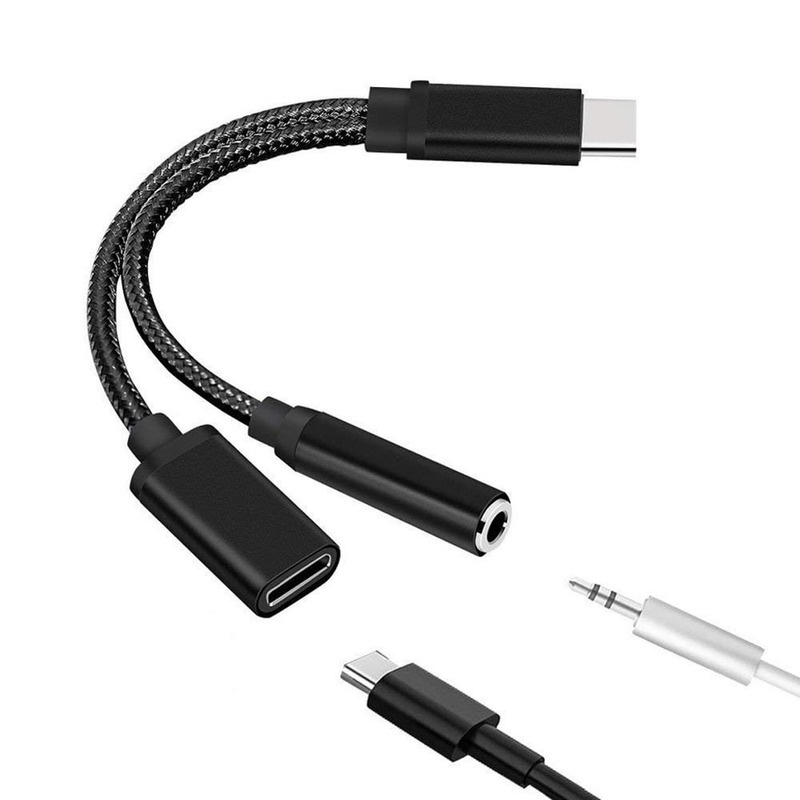 Đầu Chuyển Đổi 2 Trong 1 Type C Sang Giắc Cắm Tai Nghe Aux 3.5mm Sạc/Sạc USB/USB Cho Huawei P30 Pro