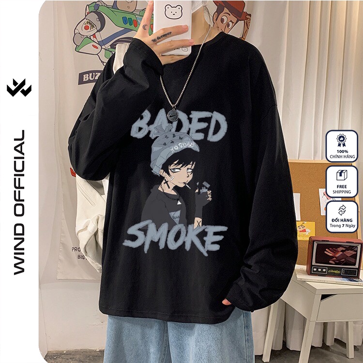 Áo thun tay dài WIND phông unisex form rộng SMOKE nam nữ sweater oversize ulzzang