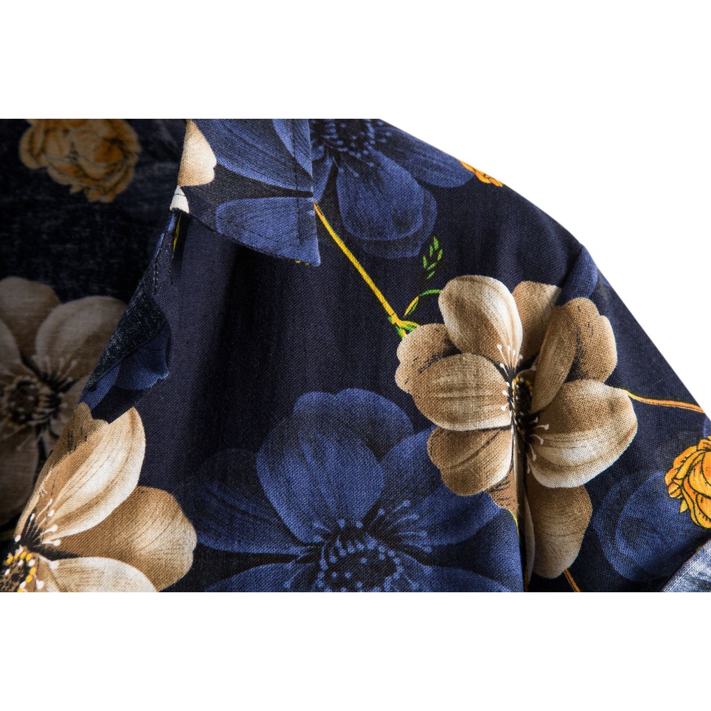 Áo Sơ Mi nam hoạ tiết Cotton Tay Ngắn Dáng Rộng In Hoa Phong Cách Retro Thời Trang Cho Nam Giới