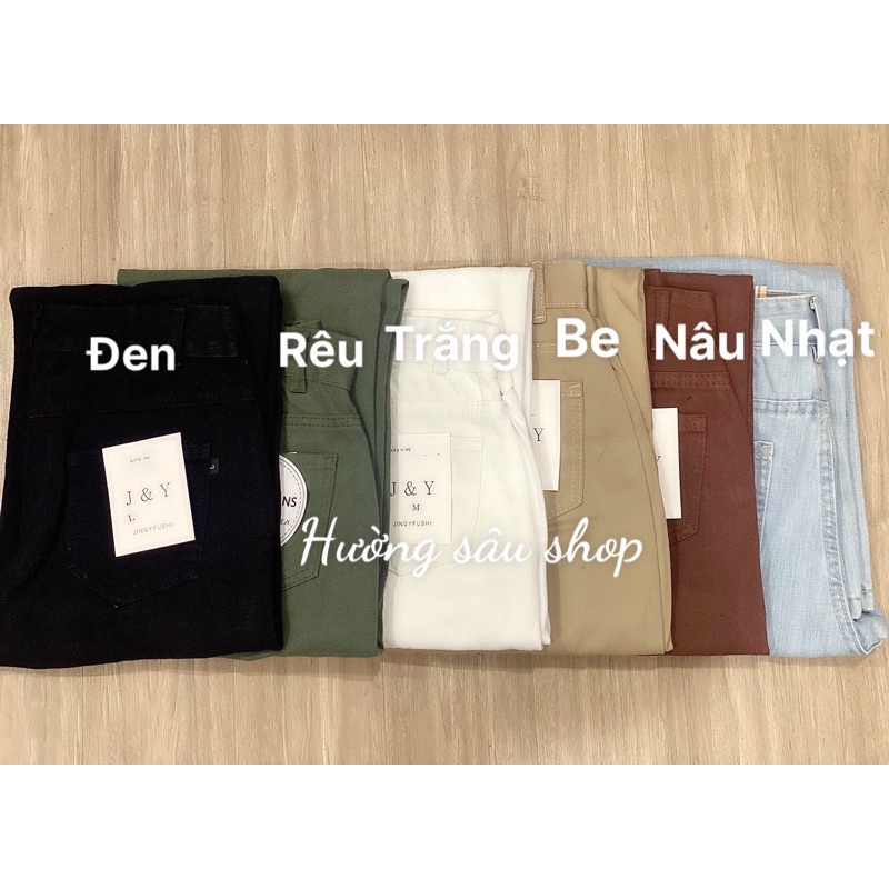 Quần jean nữ ống suông dáng trơn màu XANH độc lạ lưng cao tôn dáng