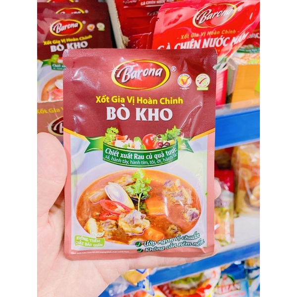 XỐT GIA VỊ HOÀN CHỈNH BARONA Bò kho, Cánh gà chiên mắm, Sườn xào chua ngọt, Cà ri, Cá kho riềng, Thịt/cá kho 80G