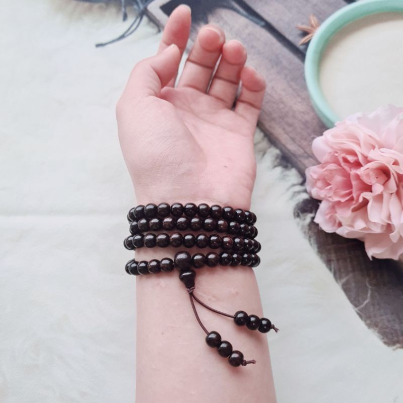 Vòng Tay Gỗ Mun Hoa 108 Hạt, Size 6mm -N90