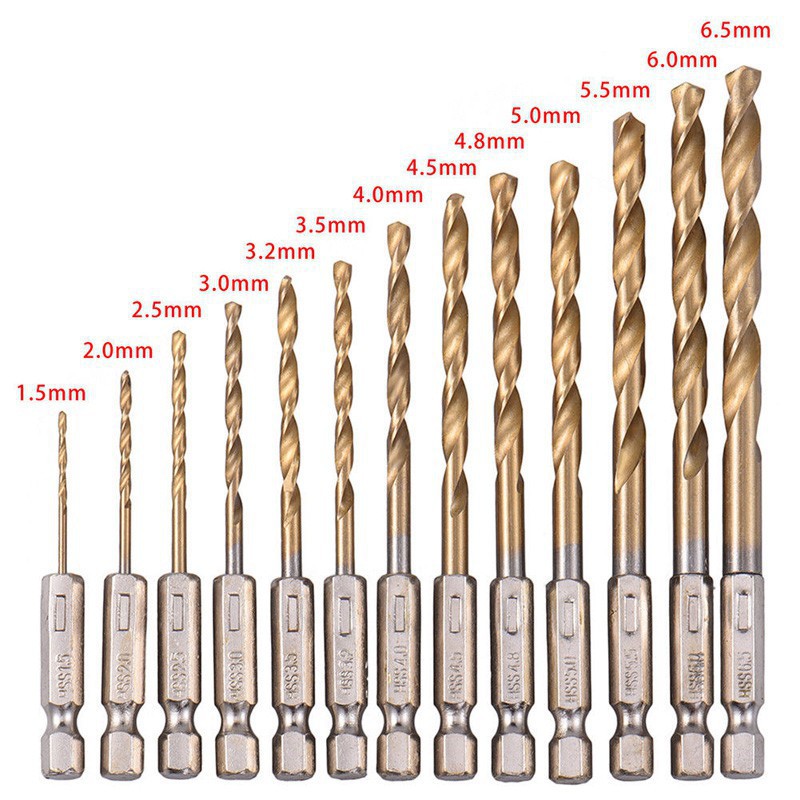 Bộ 13 đầu khoan HSS bọc titan chân lục giác