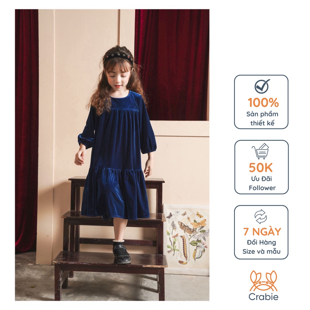 Váy bé gái CRABIE babydoll nhung tay lỡ dự tiệc xinh xắn - Tiffany Dress - Xanh Sapphire