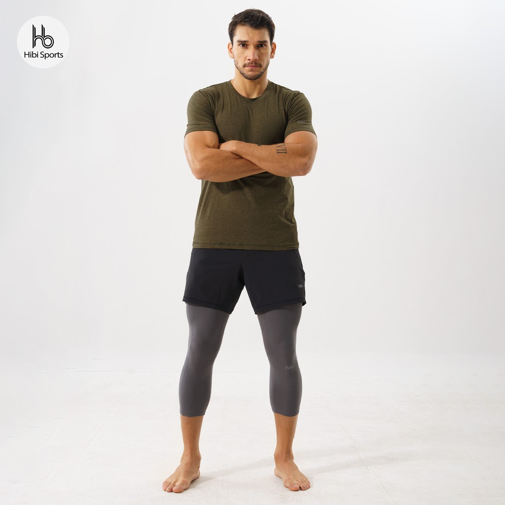Quần leggings tập gym cho nam Hibi Sports M104 - Loại lửng 3/4 không túi