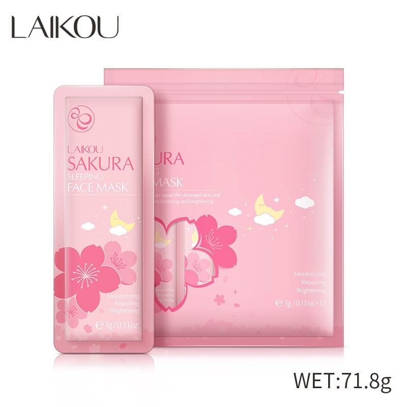 Túi 15 gói mặt nạ ngủ hoa anh đào Laikou dưỡng ẩm sáng da Sakura Sleeping Mask