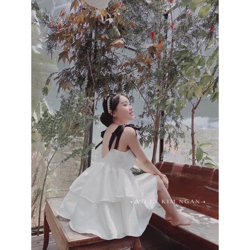 ĐẦM XOÈ NHẸ TẦNG 3 MÀU NƠ VAI