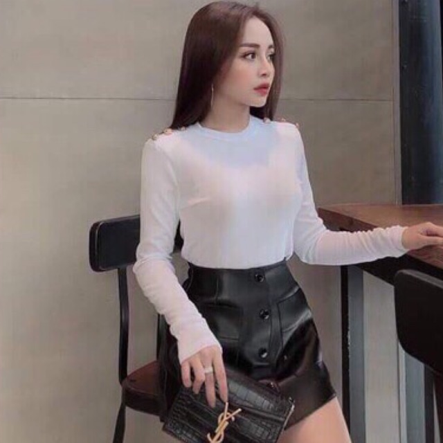Xả- Áo thun giấy dài tay cổ tròn khuy vai
