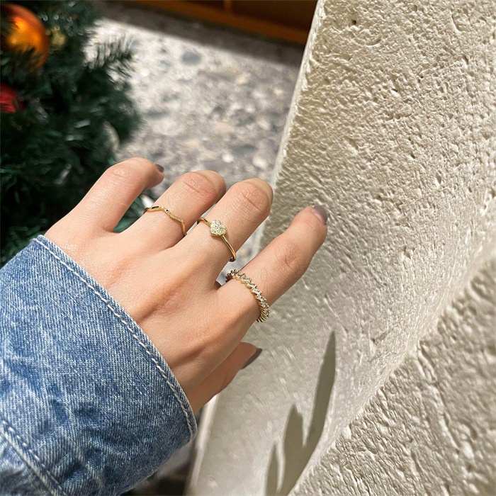Bộ Ba Nhẫn Hình Trái Tim Đính Đá Thời Trang Hàn Quốc
