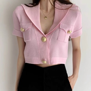 ÁO LEN CROPTOP PHỐI NÚT [TNT SHOP BIGSIZE]