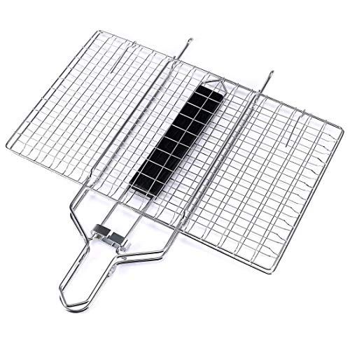 Vỉ Nướng Thịt / Cá Bằng Thép Không Gỉ 430 Có Tay Cầm Gỗ 32x 22cm