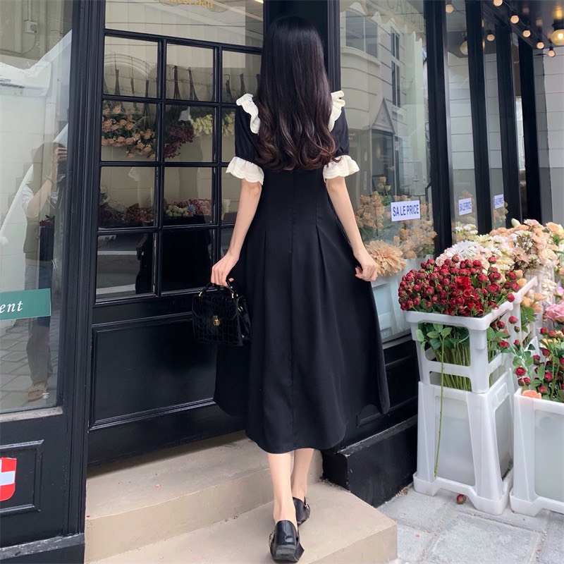 Váy nữ dáng dài vai và tay phối ren thời trang - GUEM Clothes