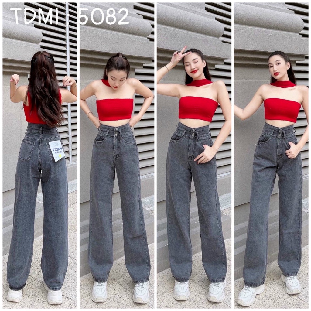 Quần Jean Nữ Ống Rộng Lưng Cao Phong Cách Ulzzang Năng Động, Chất Bò Dày Dặn 2 Màu Xanh Đậm Và Nhạt - 302