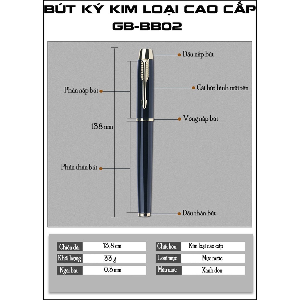 Bút ký kim loại sơn tĩnh điện cao cấp GB-BB02 - Cài bút hình mũi tên độc đáo