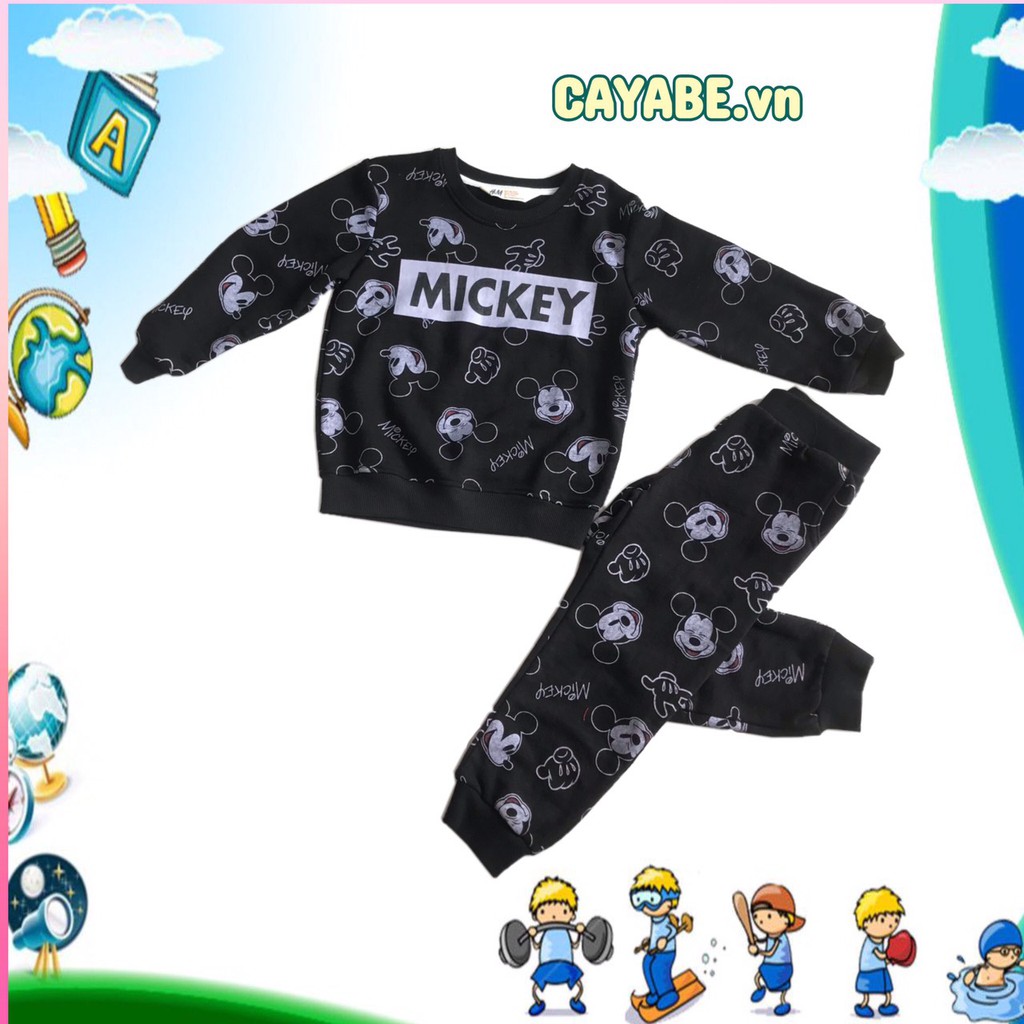 BỘ ĐỒ THUN CHO BÉ TRAI CAYABE CHUỘT MICKEY DÀI TAY MÀU JOGGER ĐEN (QUẦN ÁO TRẺ EM)