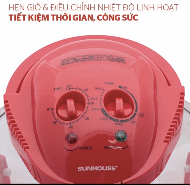 Lò nướng Thủy Tinh 12 lít Sunhouse SH416 đỏ