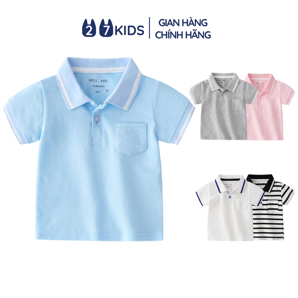 Áo Polo bé trai ngắn tay 27Kids WELLKIDS áo thun sơ mi cộc nam cho trẻ từ 2-8 tuổi BSPO4