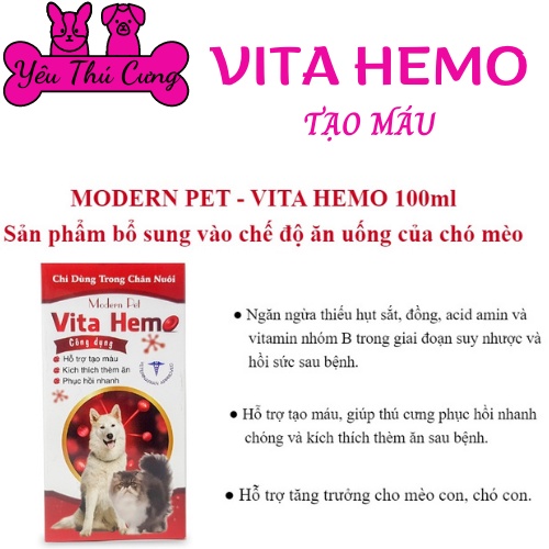 VITA HEMO 100ml - Bổ Máu , Tăng Thèm Ăn Cho Chó Mèo-YÊU THÚ CƯNG