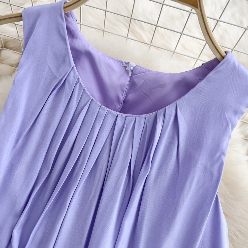 Váy Đầm đi biển nữ đẹp maxi 2 dây dáng dài rộng bigsize bikini màu tím vintage cổ vuông babydoll hở lưng 6213 DK1T101