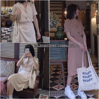 Set Vest Croptop kèm Chân Váy Dài Chữ A Kéo Khoá - Set áo somi vest nude nâu + chân váy dài nâu be cho Nữ - Blazer 2 màu