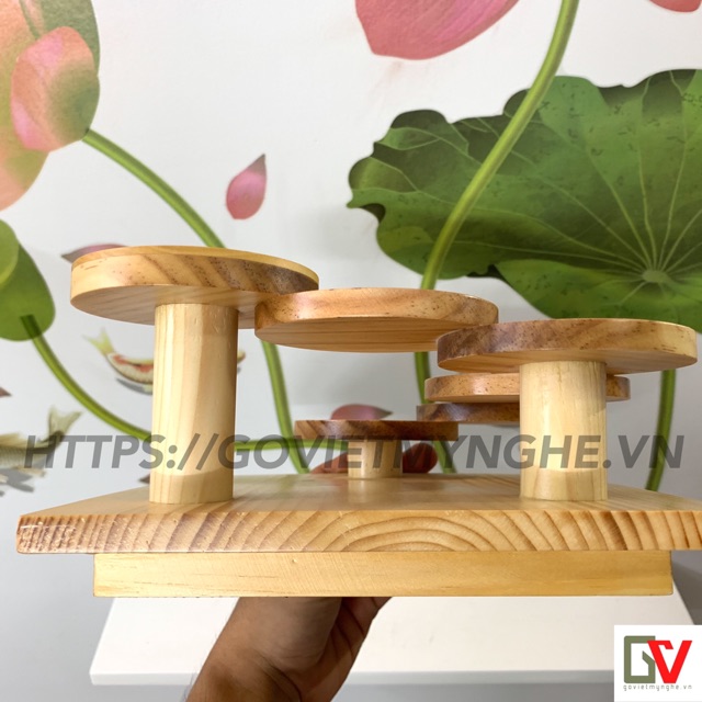 Khay gỗ sushi khay gỗ trang trí món ăn sushi Nhật Bản hình bậc thang 6 tầng hình tròn - Gỗ thông nhập