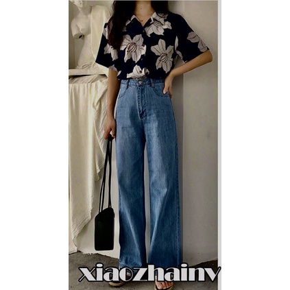 ( Quần Bigsize 30-35) Quần Jean Ống Suông Xanh Đá - Cạp Cao Trên Rốn