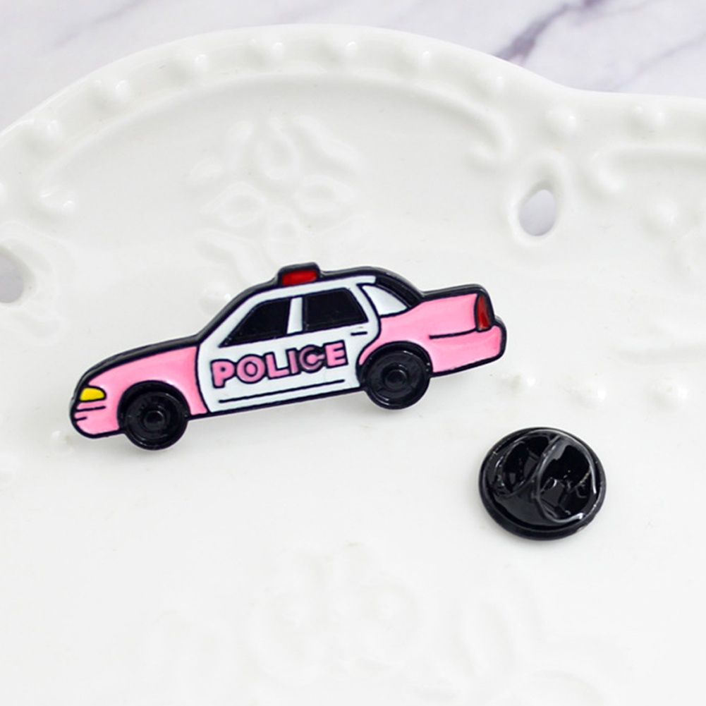 Ghim cài hình xe cảnh sát hoạt hình trang trí quần áo cặp xách cho nam và nữ