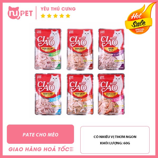 Pate Ciao cho mèo 6 vị thơm ngon | Thức ăn ướt Ciao từ cá tươi cho mèo nhiều vị