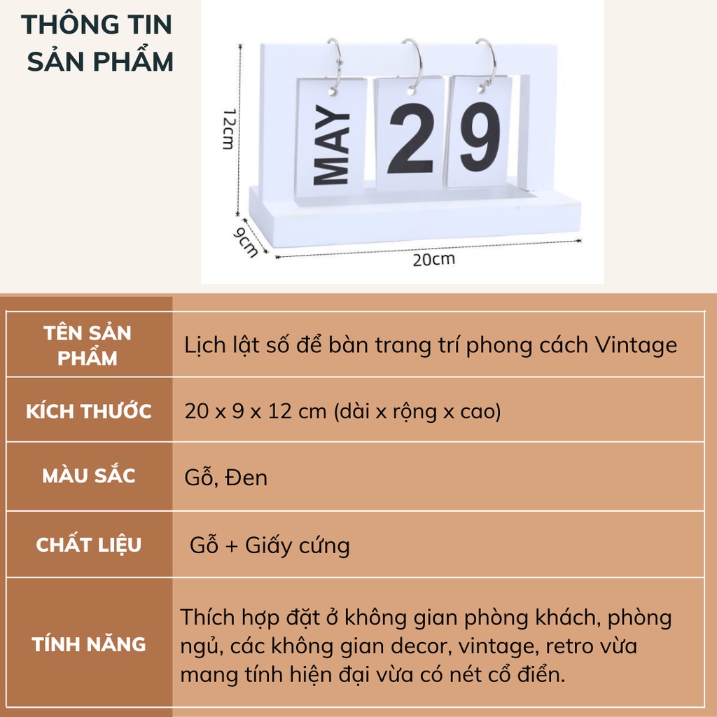 Lịch để bàn lật số 2022 phong cách Vintage DECOSA