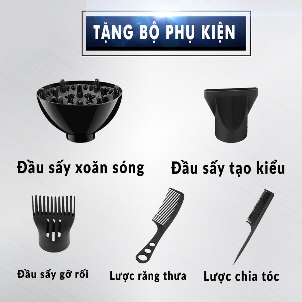 Máy sấy tóc hai chiều DELIYA công suất lớn 2200W -Tặng kèm bộ bấm 7 món và 5 phụ kiện