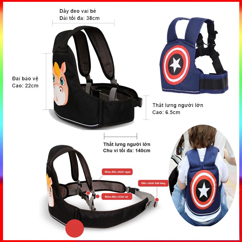 Đai an toàn cho bé ngồi xe máy - Đai đi xe máy cho em bé từ 10kg - 30kg( có viền phản quang )