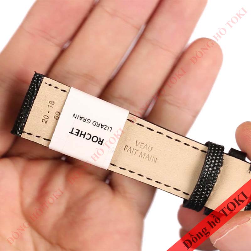 Dây da đồng hồ ZRC Pháp dòng OPALINE da bê dập vân thằn lằn đen