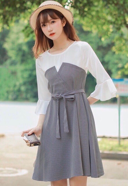 Đầm xoè caro tay loe MH