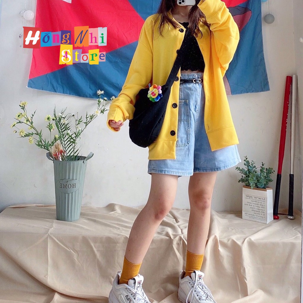 Áo Khoác Cardigan Trơn Màu Vàng Basic Oversize Ulzzang Unisex Dáng Rộng - MM