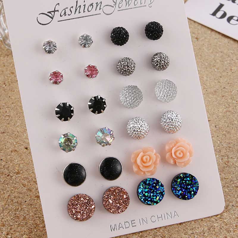 Set 12 Đôi Bông Tai Xỏ Lỗ Bằng Nhựa Resin Hợp Thời Trang Cho Nữ