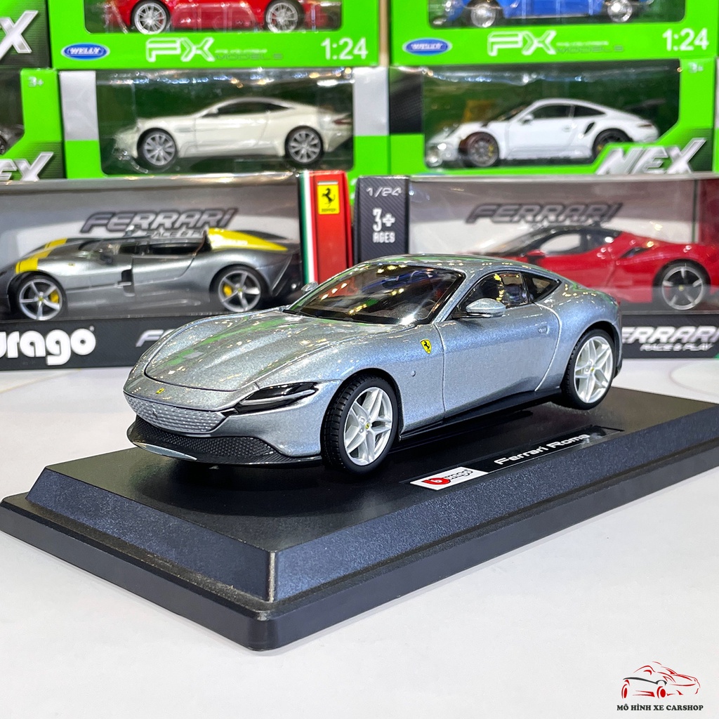 Mô hình ô tô siêu xe Ferrari Roma tỉ lệ 1:24 hãng Burago Carshop màu bạc