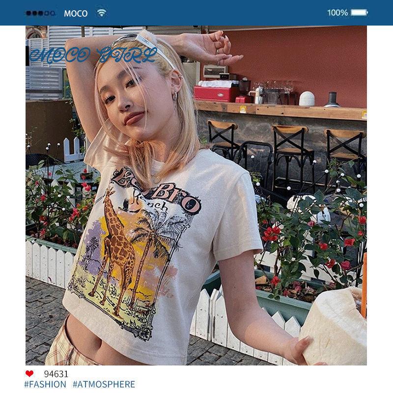 Áo Thun Tay Ngắn 100% Cotton Nguyên Chất In Họa Tiết Phong Cách Retro Mỹ Thời Trang Cho Nữ