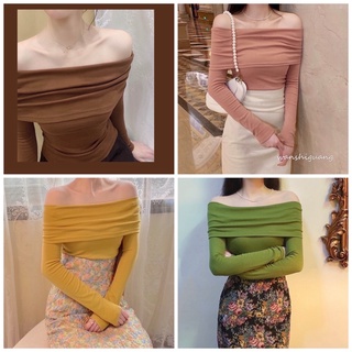 Áo trễ vai quấn len gân đủ màu